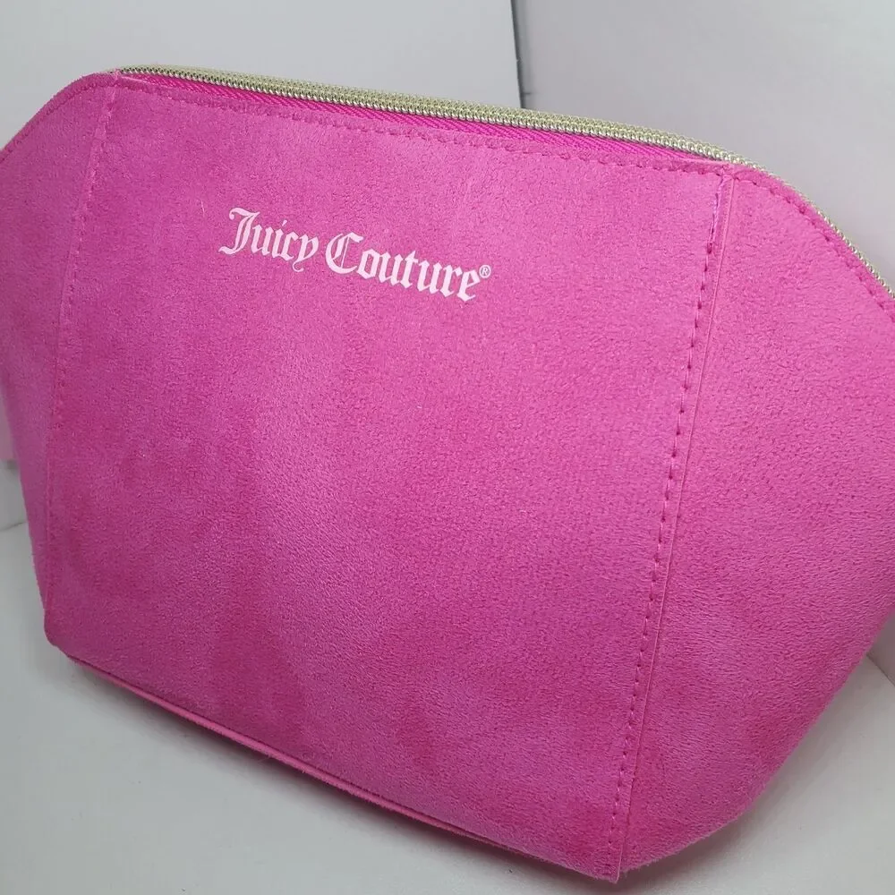Juicy Couture Zip Pouch Cosmetic Bag Bright Pink & Gold Zip New NWOT Faux Suede